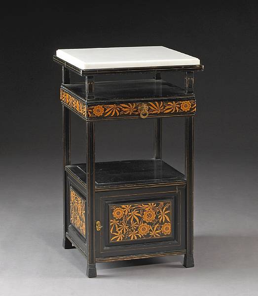 Appraisal: An important American Aesthetic ebonized and marquetry side cabinet Herter