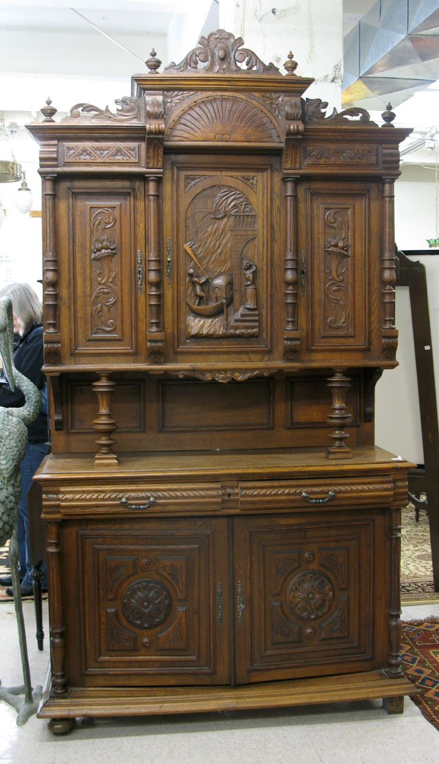 Appraisal: CARVED OAK SIDEBOARD IN TWO SECTIONS French Renaissance Revival Louis