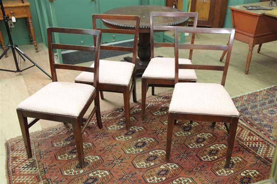 Appraisal: FOUR SIDECHAIRS Walnut ladderback chairs with pink slip seats ''