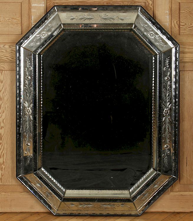 Appraisal: VENETIAN ETCHED GLASS MIRROR FLORAL MOTIF C A Venetian etched