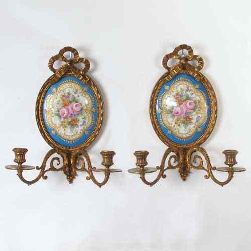 Appraisal: A Pair of French Louis XVI Style S vres Sconces