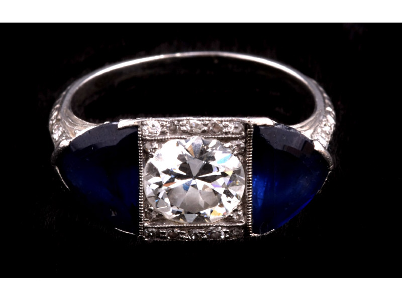 Appraisal: Art Deco Sapphire and Diamond Ring one platinum filigree diamond