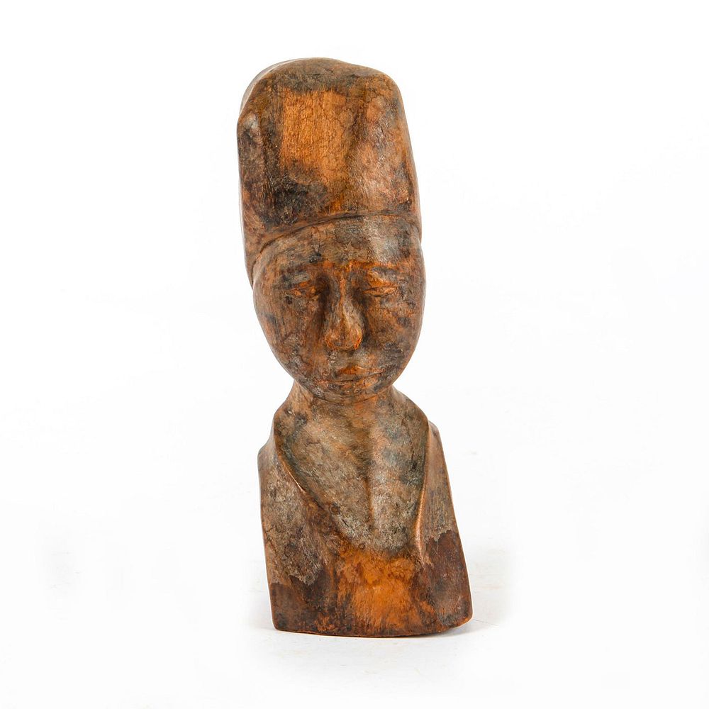 Appraisal: AFRICAN WOODEN BUST WOMAN WITH HEADDRESS Hand carved wooden bust