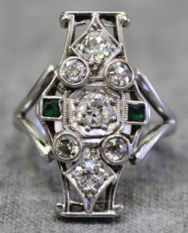 Appraisal: JEWELRY Art Deco Diamond and Emerald Ring Beautiful geometric design