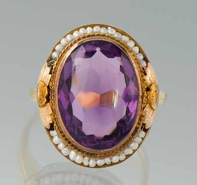 Appraisal: A Ladies' Amethyst and Seed Pearl Ring k yellow gold