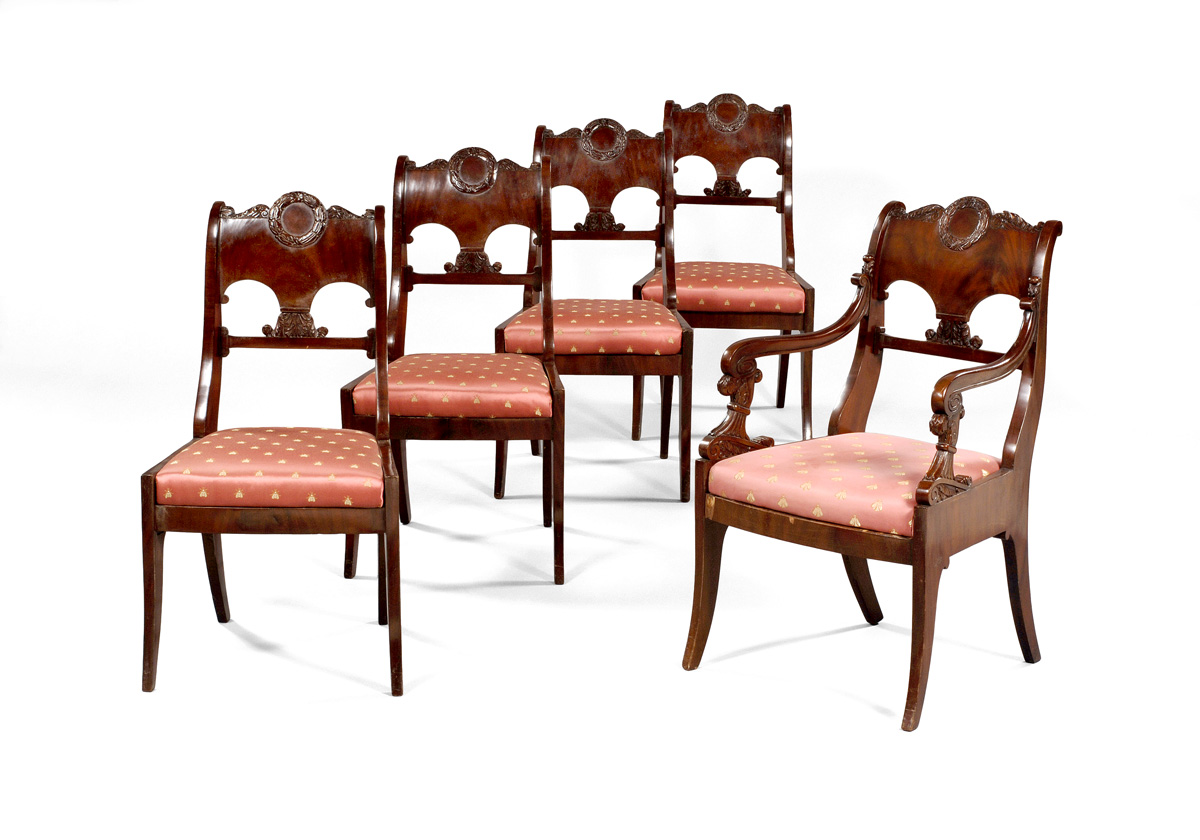 Appraisal: SET OF FIVE RUSSIAN NEOCLASSICAL MAHOGANY SIDE CHAIRS INCLUDING ONE