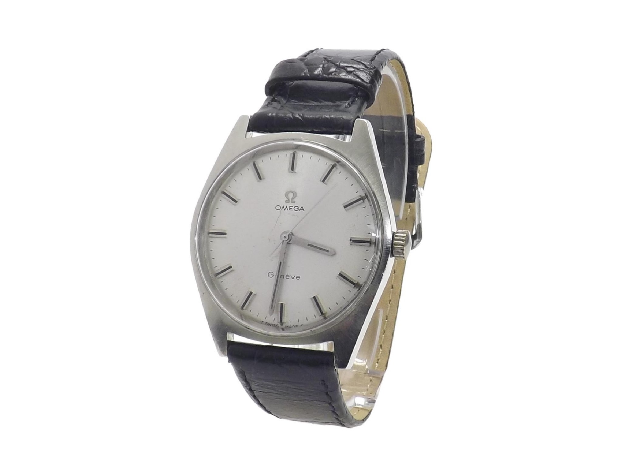 Appraisal: Omega Geneve stainless steel gentleman's wristwatch circa ref circular silvered