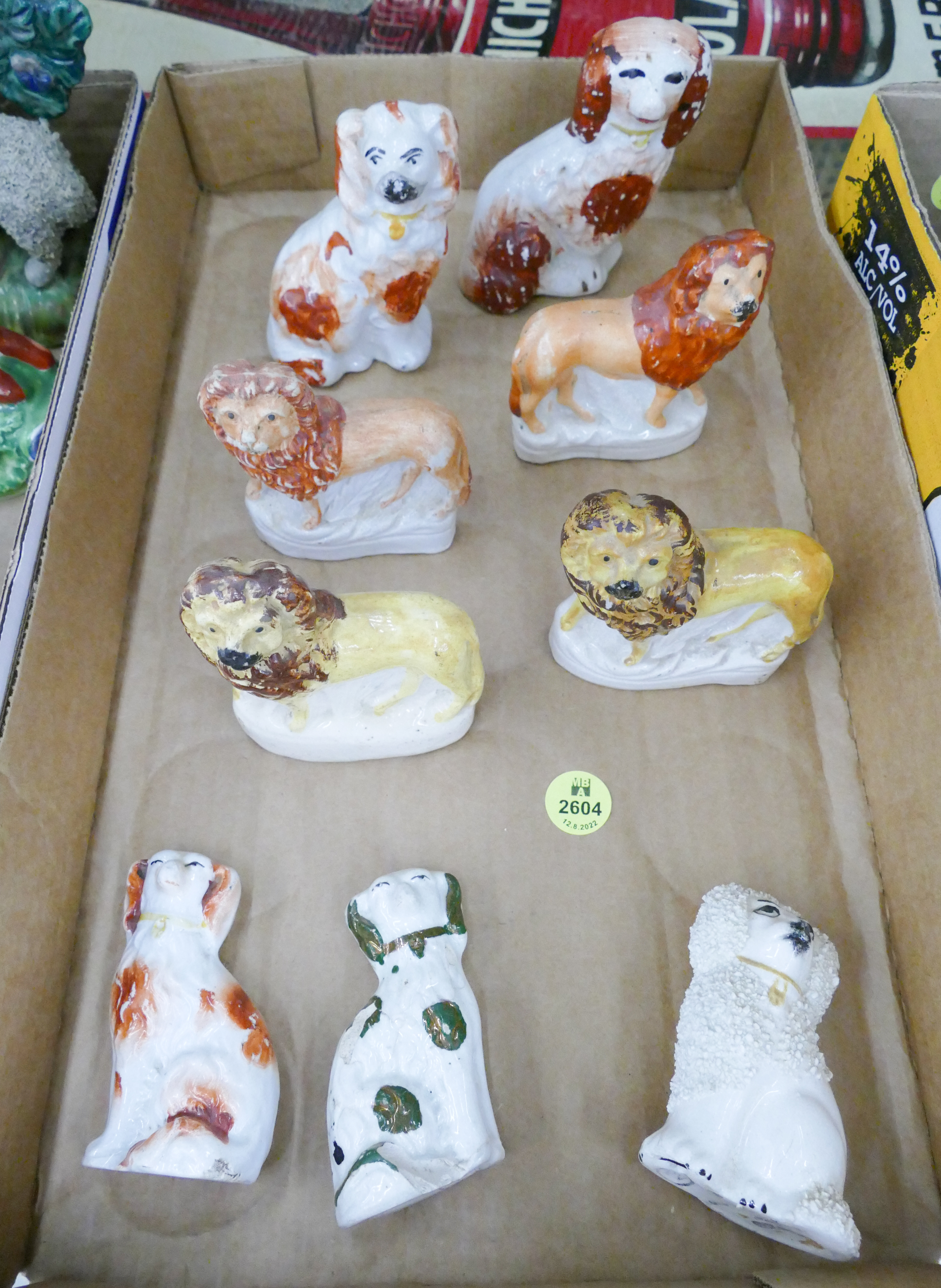 Appraisal: Box pc Antique Staffordshire Dog Lion Small Figures