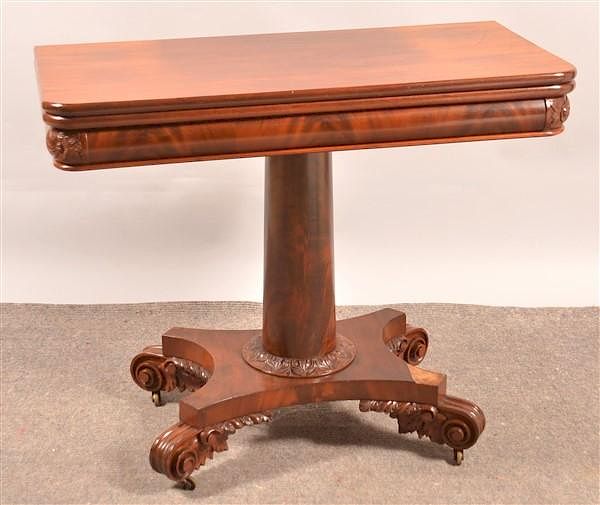 Appraisal: Federal Mahg Carved Swivel Top Game Table American Federal Mahogany