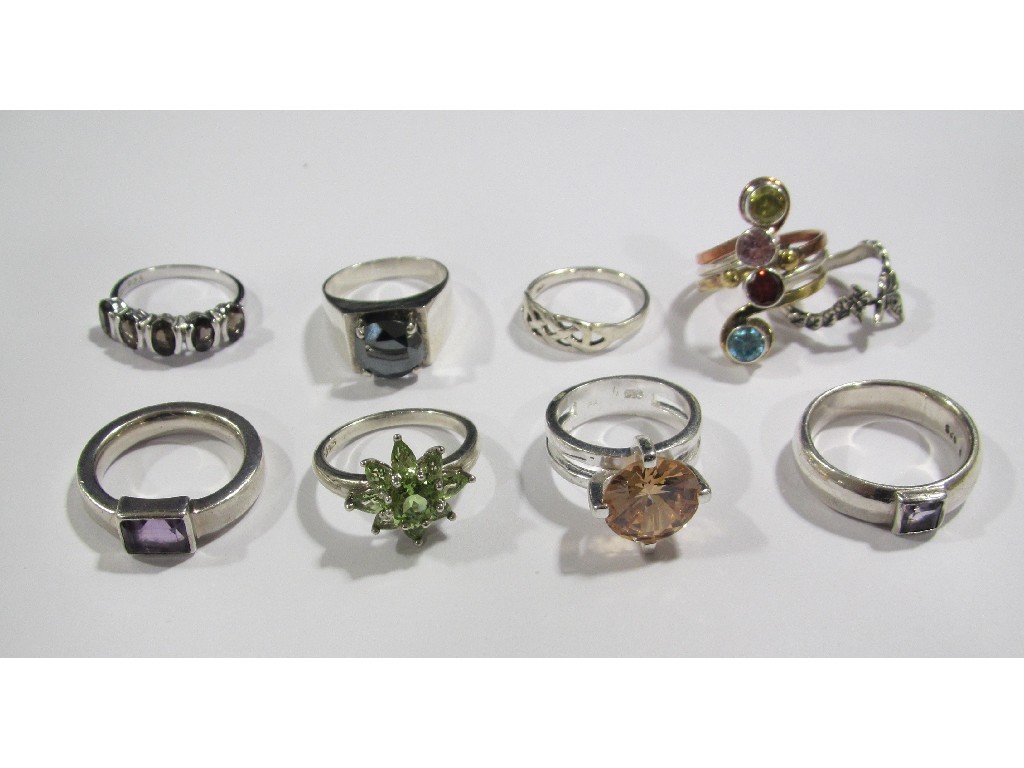 Appraisal: Nine various stone set silver dress rings