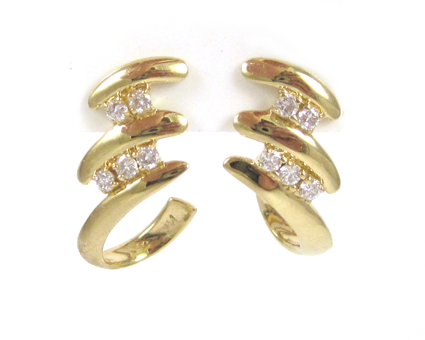 Appraisal: PAIR OF DIAMOND AND FOURTEEN KARAT GOLD EARRINGS each set