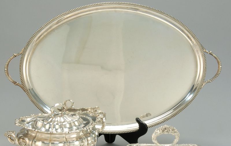 Appraisal: LARGE OVAL ENGLISH SILVER TWO-HANDLED SERVING TRAY By Elkington Co