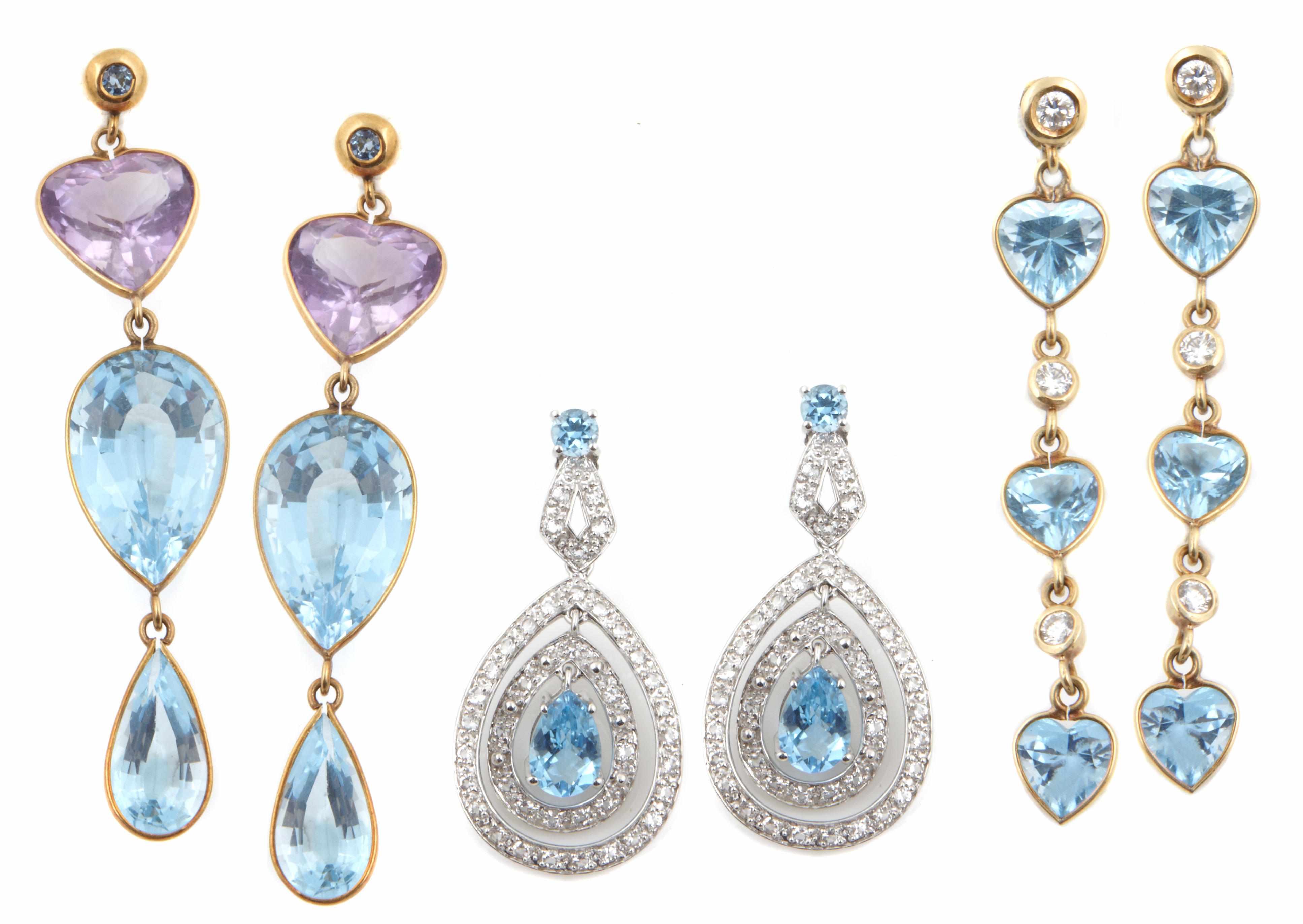 Appraisal: A collection of three pairs of topaz amethyst diamond and