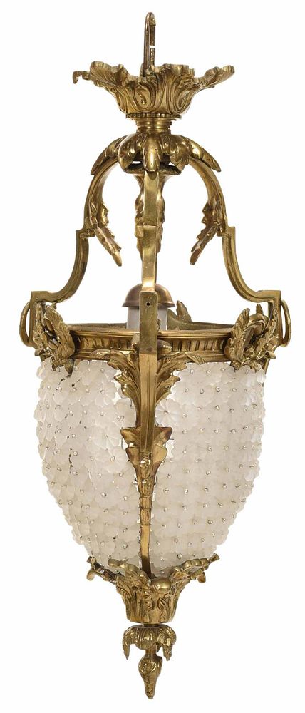 Appraisal: Glass and Gilt Bronze Light Fixture Continental th century leaf