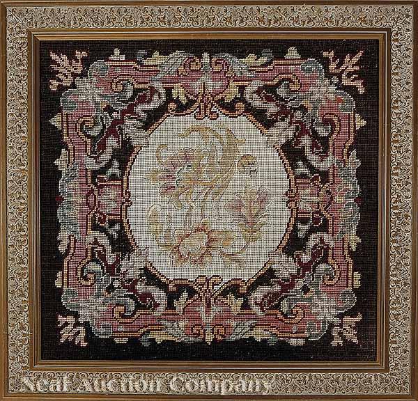 Appraisal: A Continental Needlepoint and Petit-Point Floral Panel c mounted in