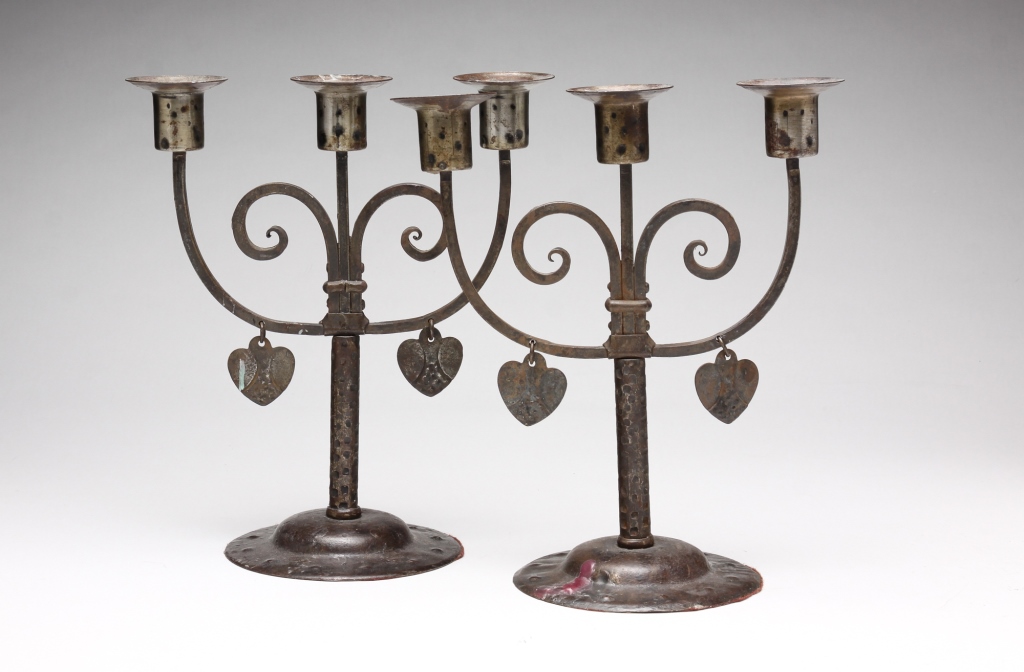 Appraisal: PAIR OF CONTEMPORARY AMERICAN CANDELABRA Second half th century wrought