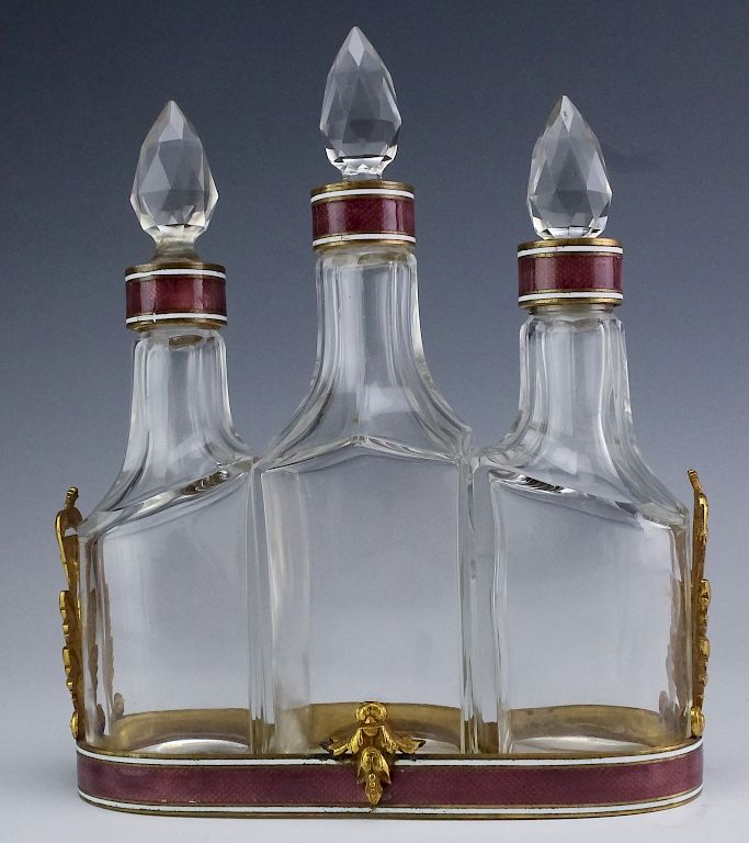 Appraisal: French Enamel Vanity Perfume Sent Bottle Cruet Set Old French