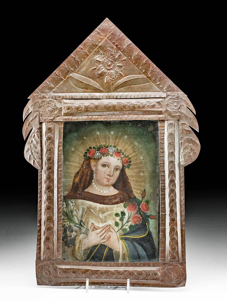 Appraisal: Fine th C Spanish Colonial Tin Retablo Nicho North America