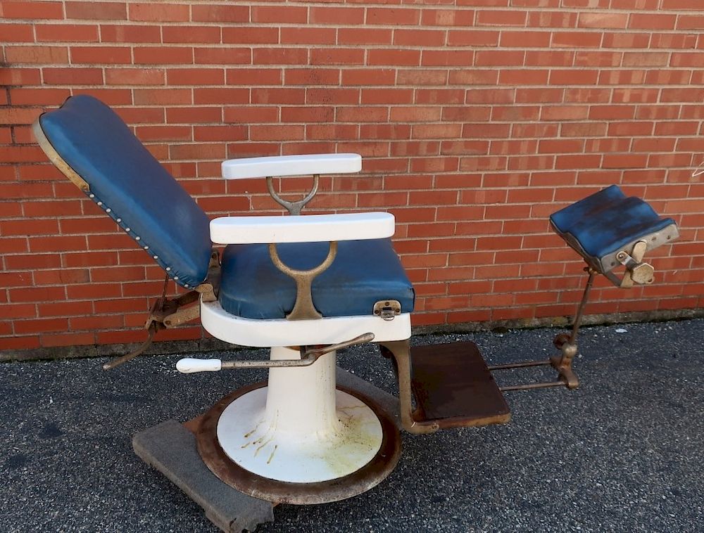 Appraisal: Vintage Barber's Chair Vintage barber's chair white enamel and metal