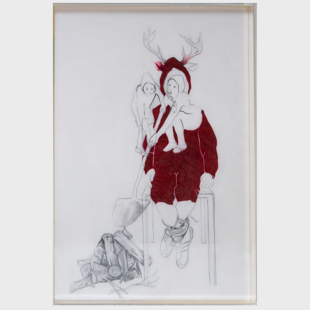 Appraisal: Anthony Goicolea b Red Deer Boy Pencil and colored pencil