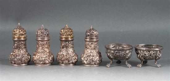 Appraisal: Two pairs of American repousse sterling silver salt and pepper