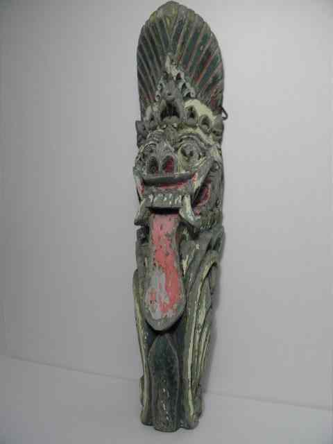 Appraisal: Polychrome Balinese spiritual temple wood carving Marked signed illegibly on