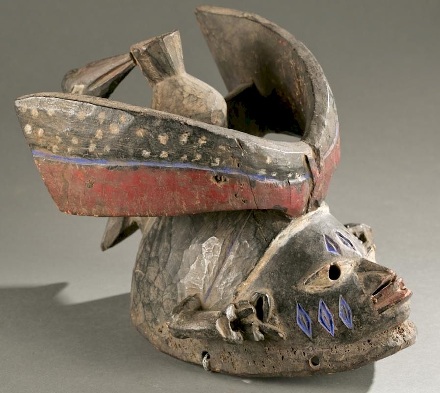 Appraisal: Yoruba Gelede society headdress th c A polychrome Gelede society