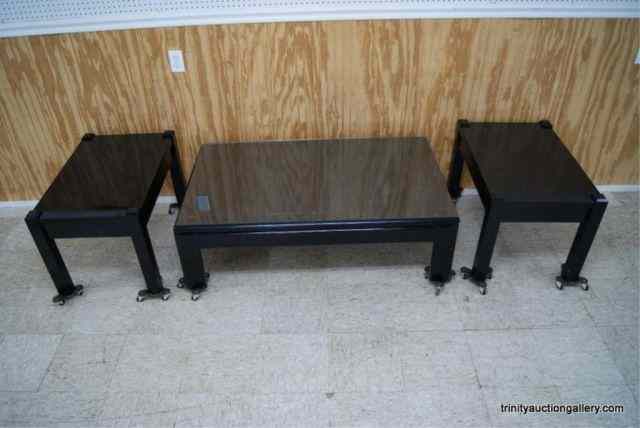 Appraisal: Black Finished Coffee Table End Table SetFrom the 's to