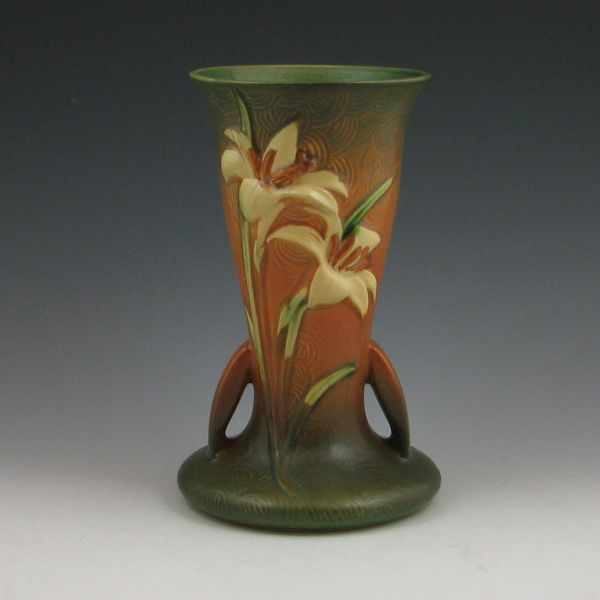 Appraisal: Roseville Zephyr Lily vase in brown and green Marked Roseville