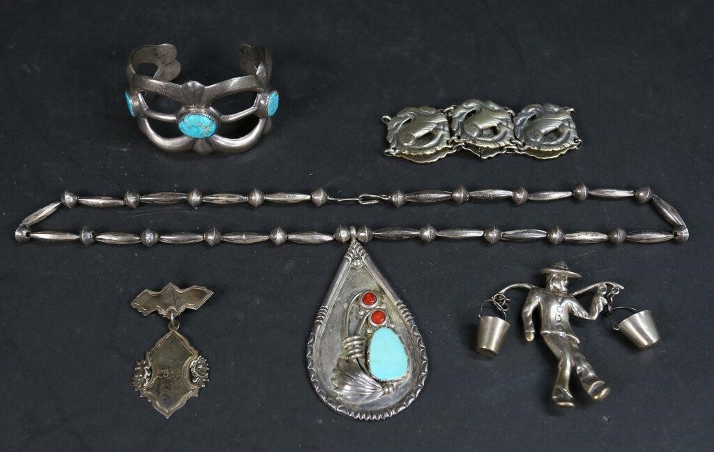 Appraisal: piece sterling silver jewelry lot Mexican sterling figural brooch water