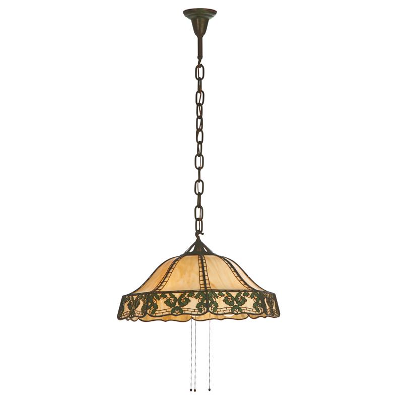 Appraisal: HANDEL Chandelier with metal overlay ginkgo shade Meriden CT ca