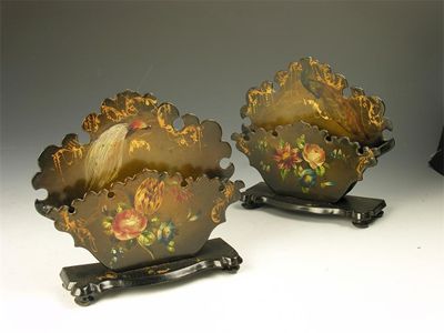 Appraisal: A pair of Victorian papier mache standing pockets decorated a