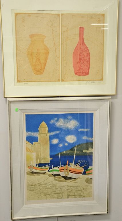 Appraisal: Group of six framed colored lithographs including a pencil signed