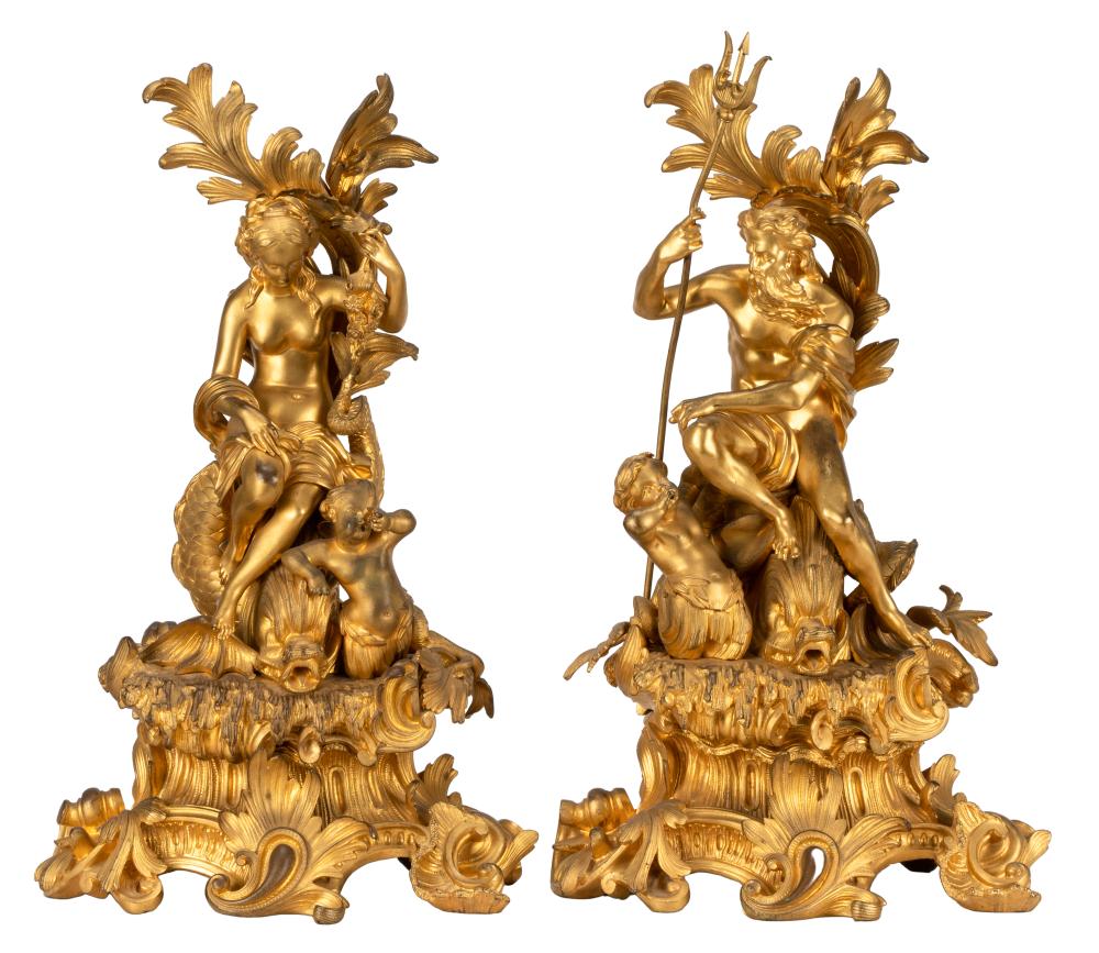 Appraisal: PAIR FRENCH BAROQUE-STYLE GILT BRONZE FIGURESmodeled as Neptune and Amphitrite