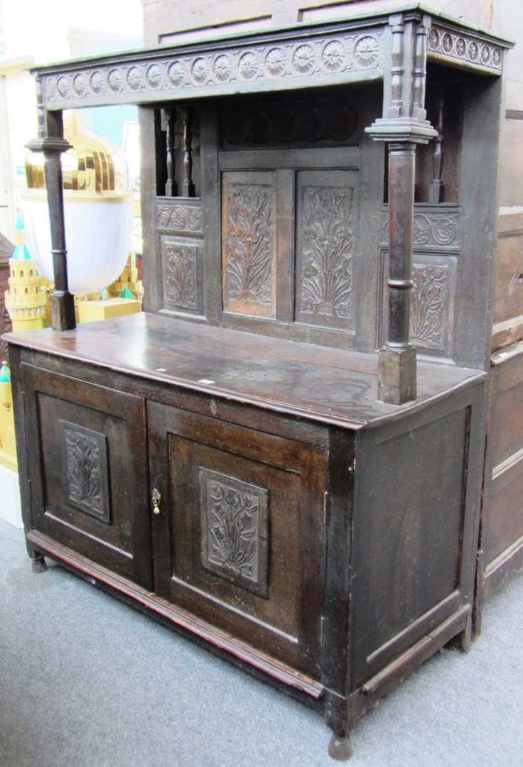 Appraisal: A made up th century and later oak side cupboard