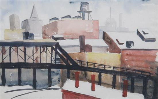 Appraisal: CORA LEE DESPEAUX American th century INDUSTRIAL SKYLINE watercolor on