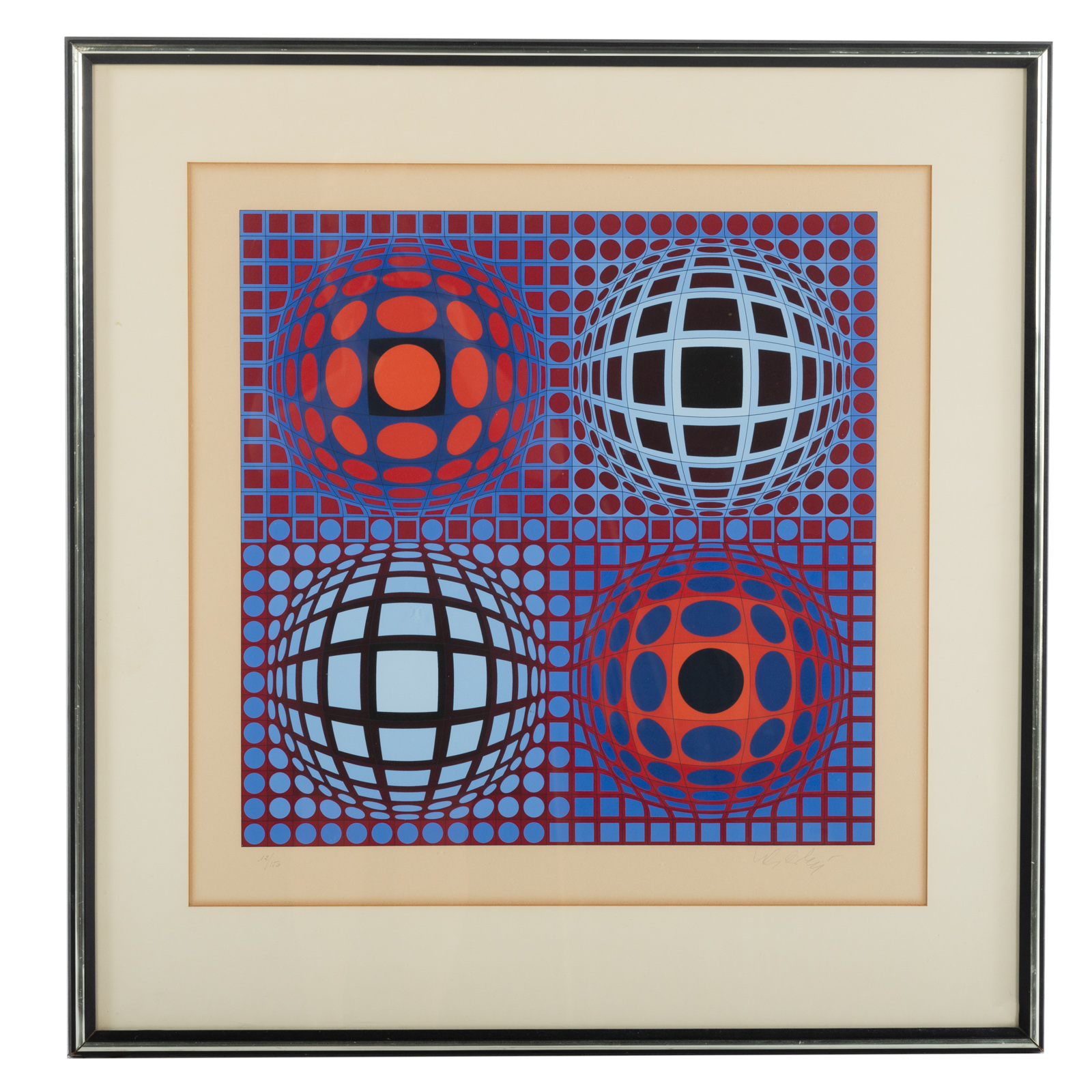 Appraisal: VICTOR VASARELY ABSTRACT IN RED AND PURPLE SERIGRAPH French -