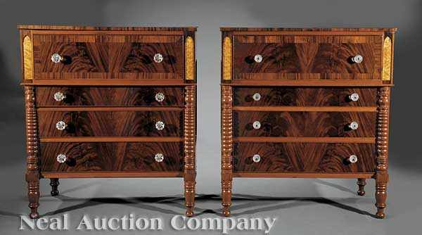 Appraisal: A Pair of American Late Classical Mahogany Cherrywood and Birdseye