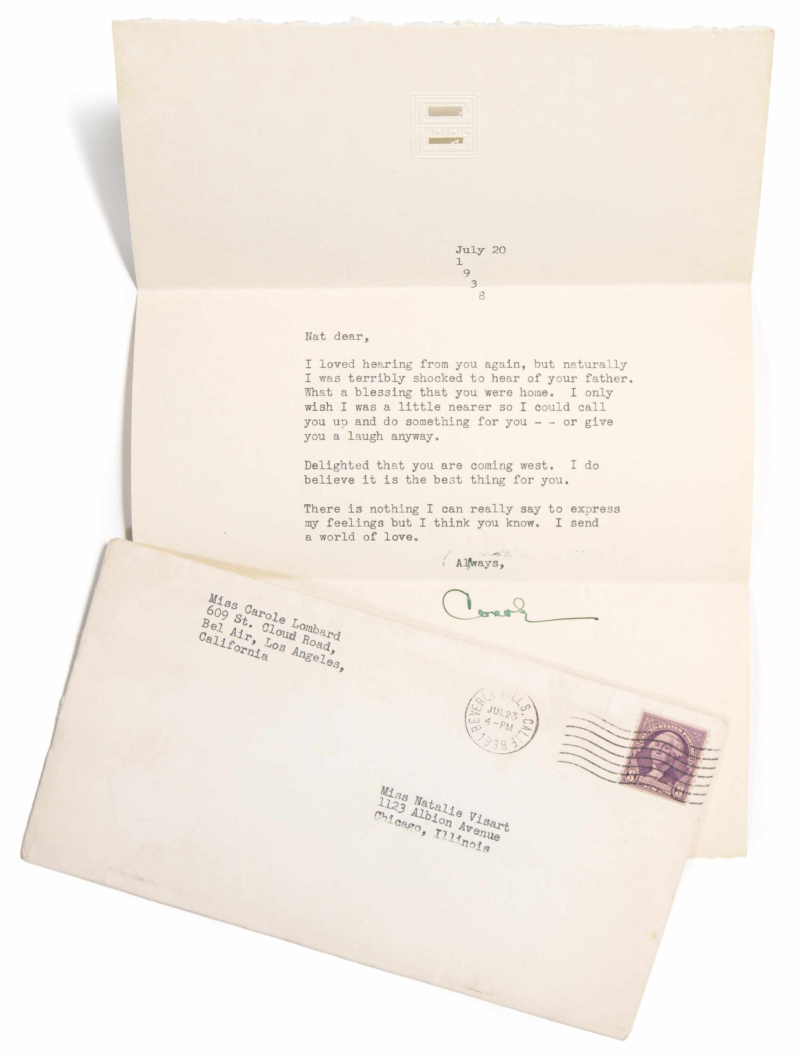 Appraisal: Carole Lombard signed letter A single page typed letter on