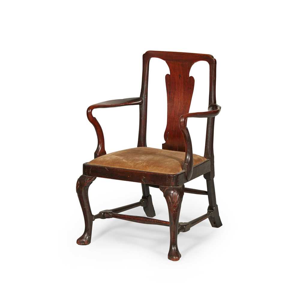 Appraisal: GEORGE II MAHOGANY OPEN ARMCHAIR TH CENTURY with a vase