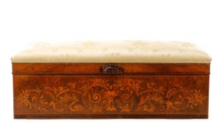 Appraisal: Belle Epoque Style Marquetry Inlaid Storage Bench Continental likely Austrian