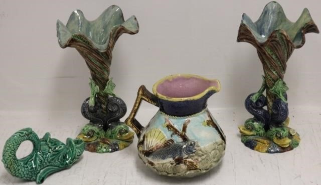 Appraisal: FOUR PIECES OF TH CENTURY MAJOLICA TO INCLUDE A PAIR