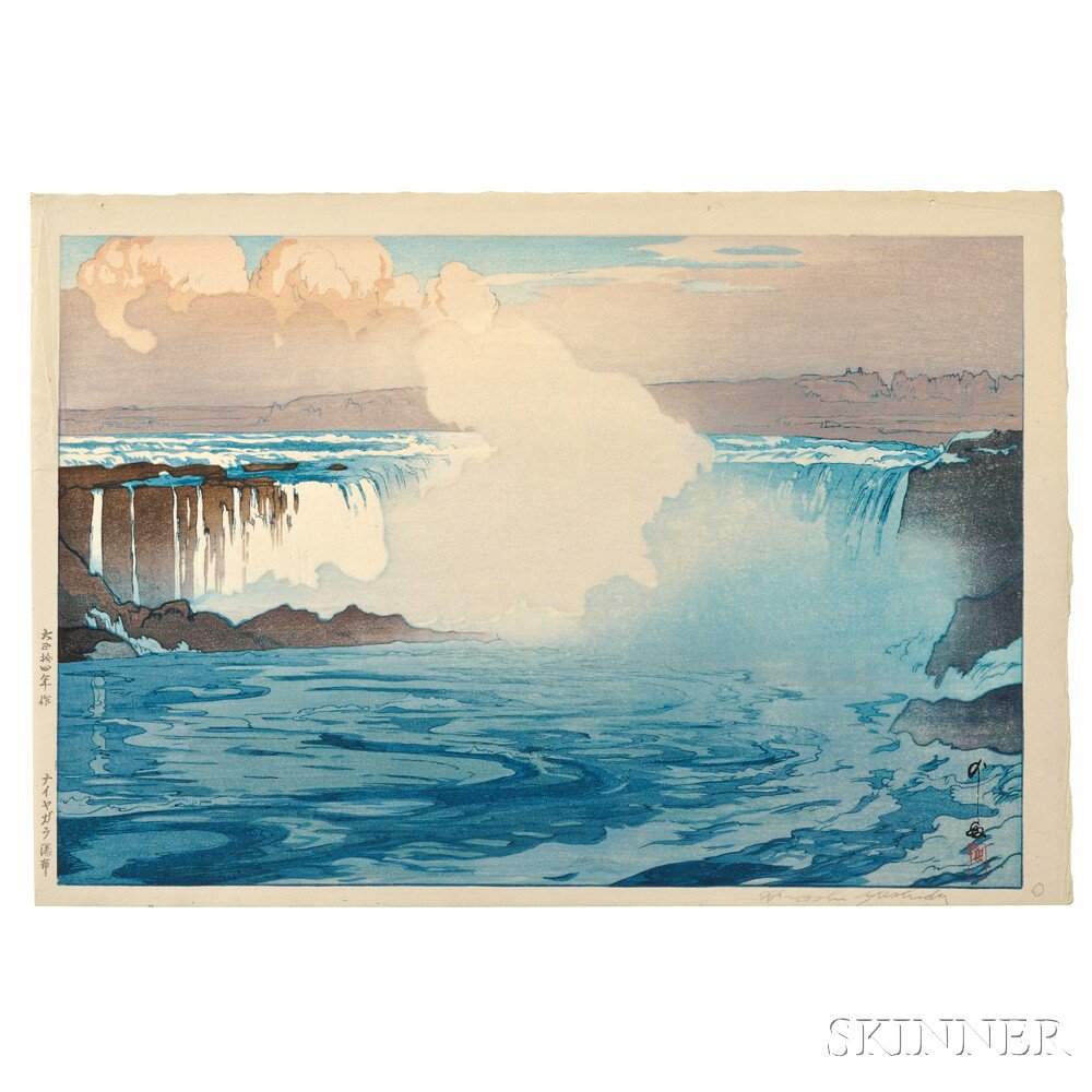 Appraisal: Hiroshi Yoshida - Niagara Falls Japan color woodblock print later