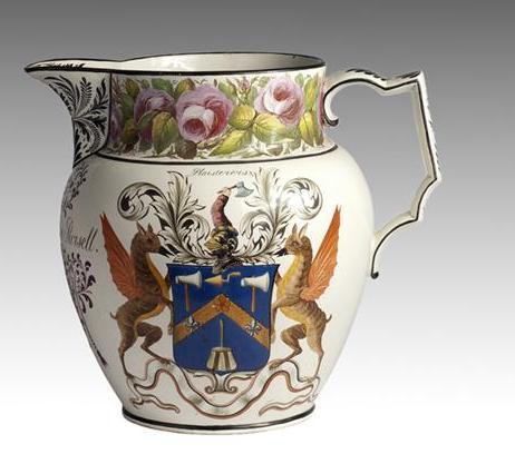 Appraisal: LARGE ENGLISH PEARLWARE ENAMEL-DECORATED AND TRANSFER-PRINTED MARRIAGE JUG SHORTHOSE CO