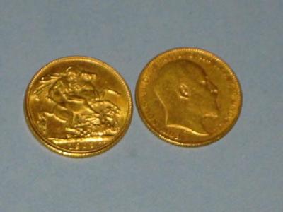 Appraisal: TWO EDWARDIAN GOLD SOVEREIGNS dated and