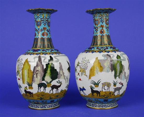 Appraisal: PAIR OF CHINESE CLOISONNE BIRD ANIMAL AND FOLIATE DECORATED VASES