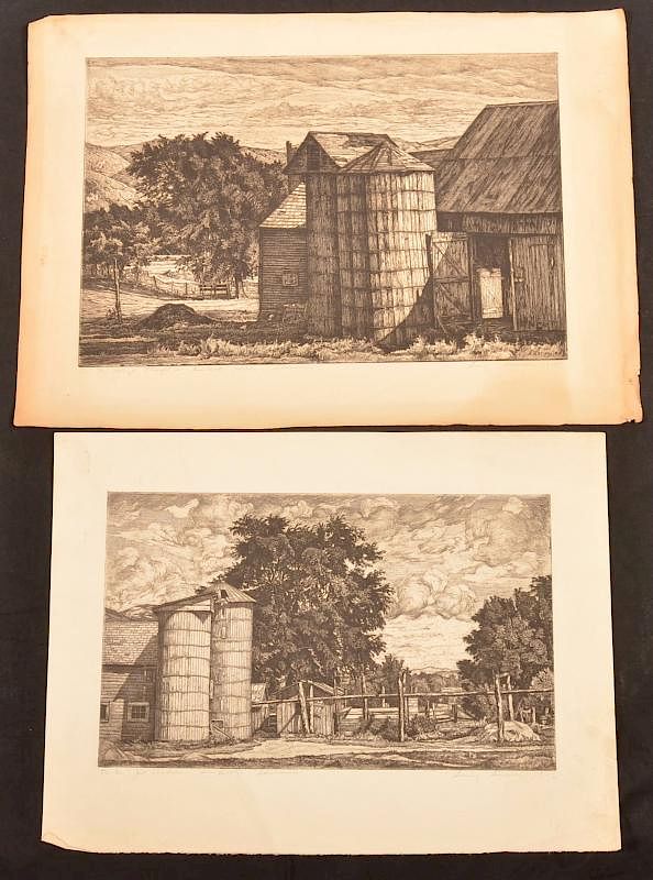 Appraisal: Two Luigi Lucioni Etchings and Drypoint of Barns Two Luigi