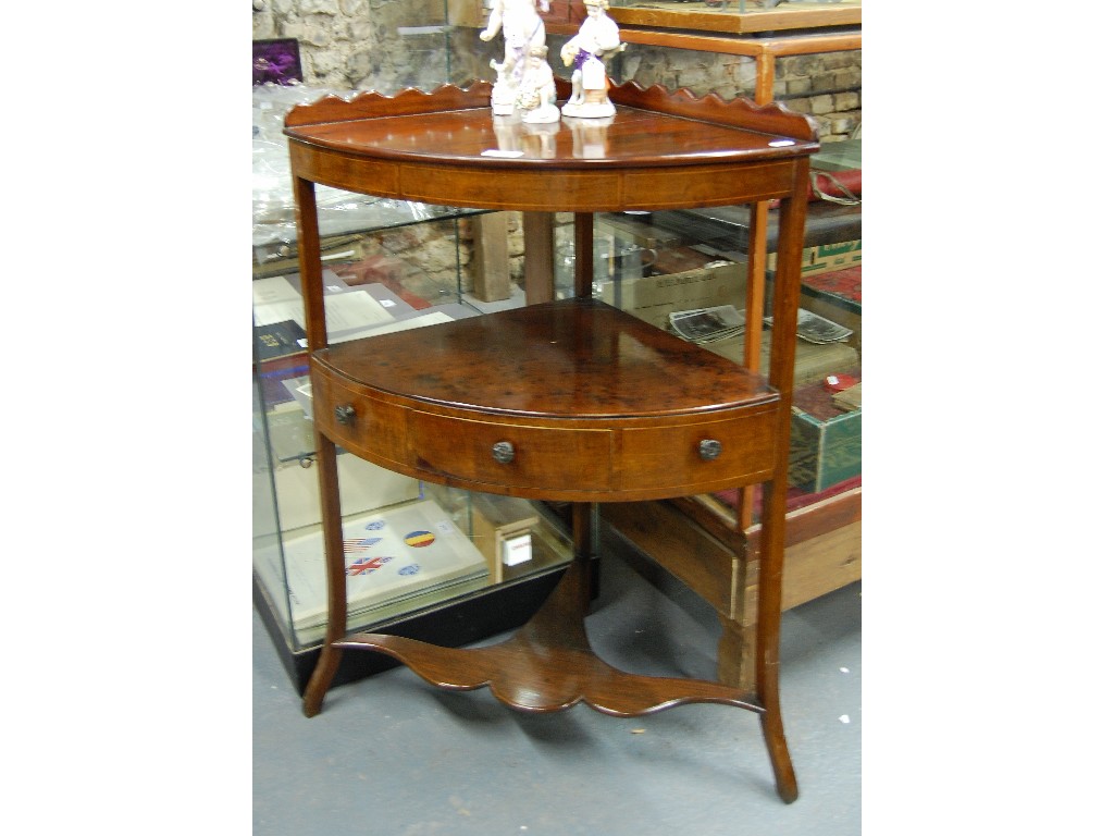 Appraisal: Georgian mahogany -tier corner washstand with central drawer