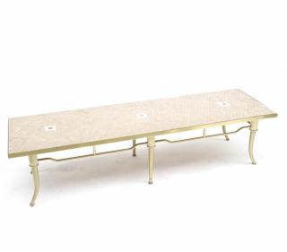 Appraisal: Modern Mosaic Tile Coffee Table Modern mosaic tile and brass