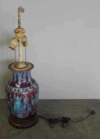 Appraisal: Chinese Fahua Ceramic Lamp On a Chinese hardwood base From